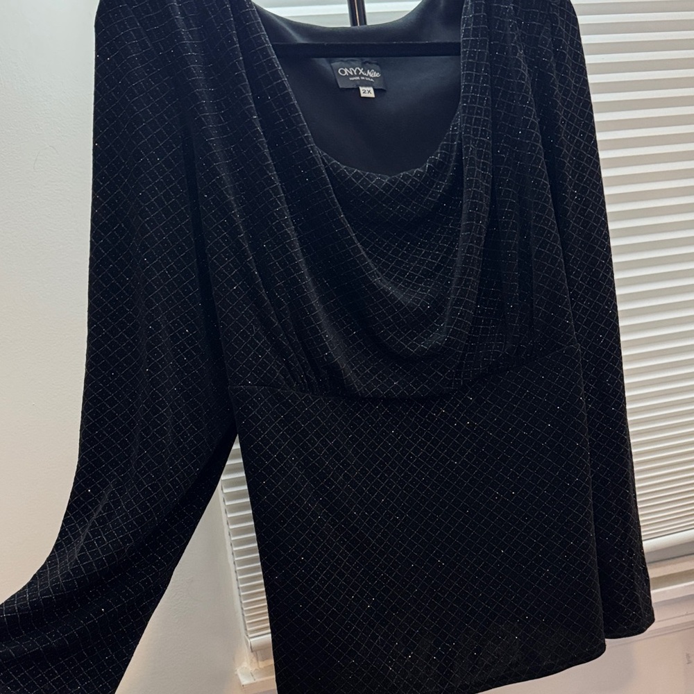 Onyx Nite Black Draped Evening Top